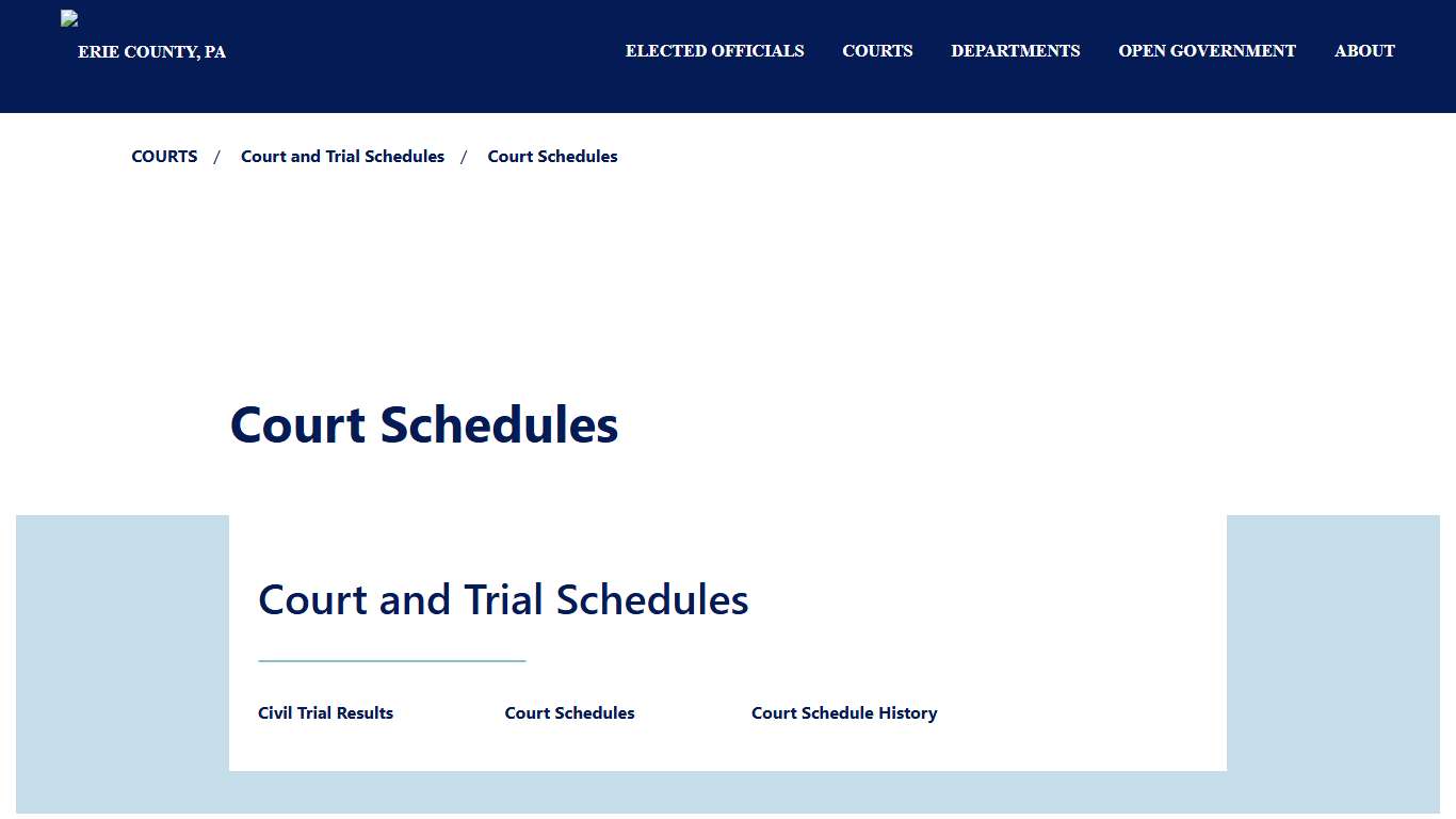 Court Schedules | Erie County Courts - Erie County, PA